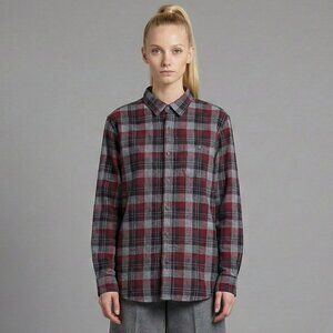 Unisex Plaid Button-Up Shirt Soft Flannel-Like Cotton Blend L/G
